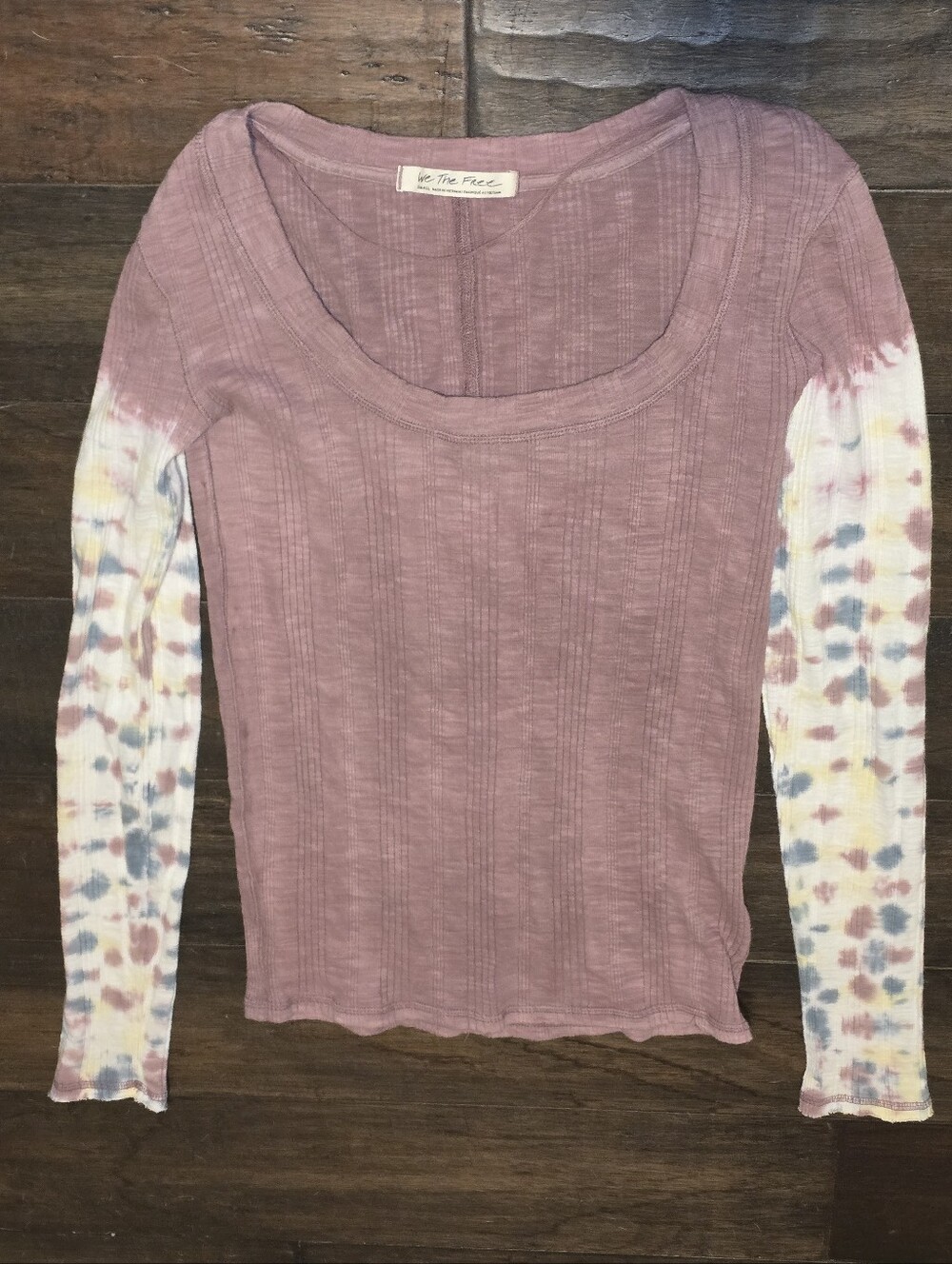 We The Free Long Sleeve Tie Dye Thermal Top Pink Small Boho Stretch NWOT